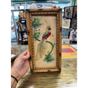 Vintage Mexican Feather Bird Wall Art Framed